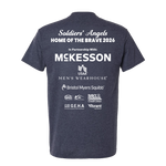 A navy Tee with Text printed on back