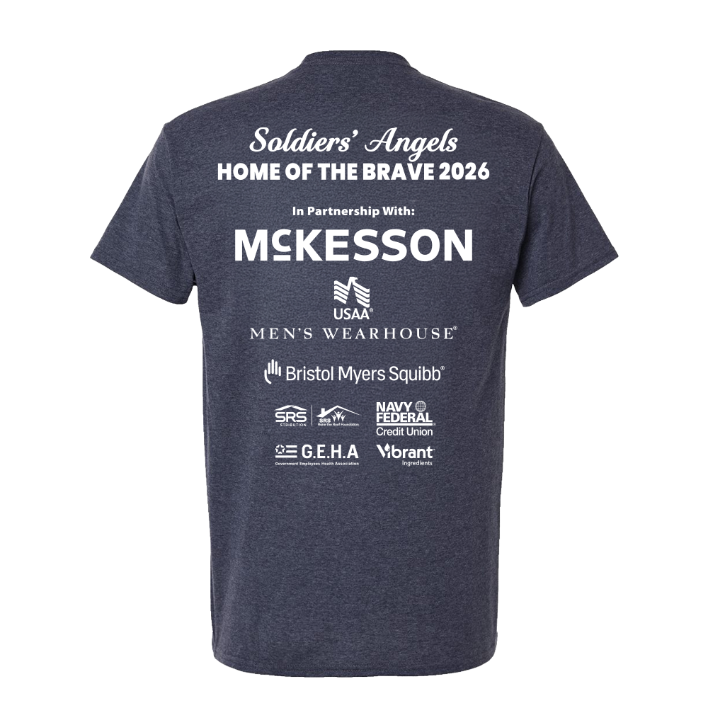 A navy Tee with Text printed on back